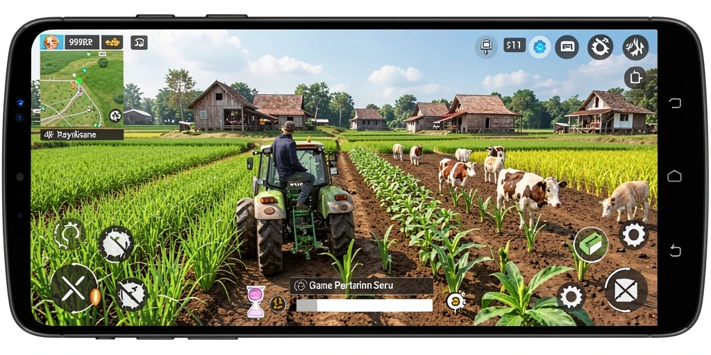 Gameplay seru bertani di 99RP dengan tanaman yang beragam.