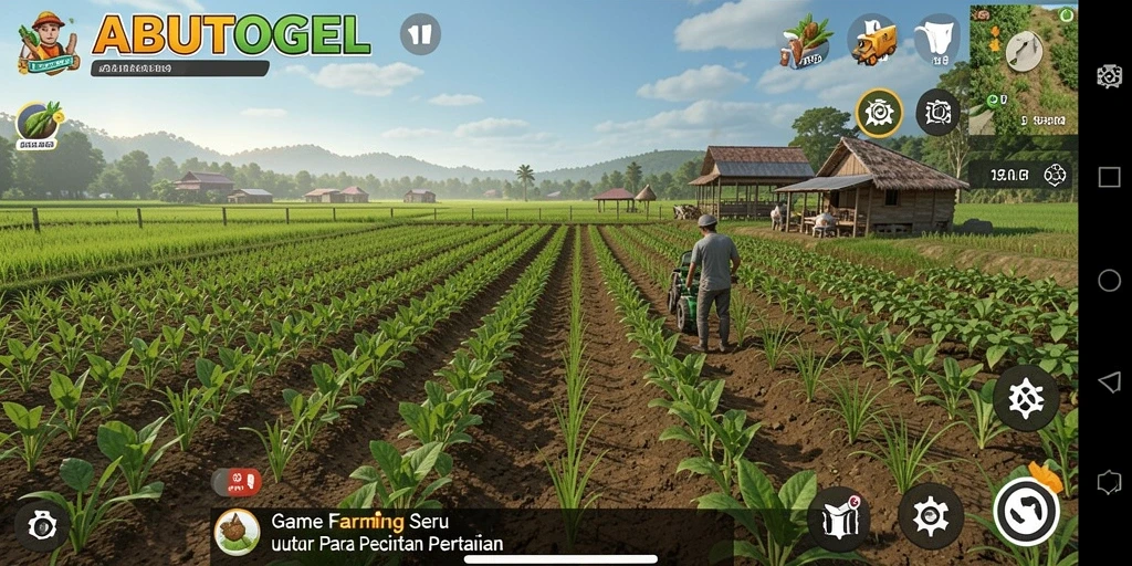 Tampilan gameplay seru ABUTOGEL saat bertani dan merawat hewan.
