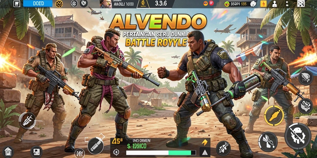 Screenshot gameplay ALVENDO menampilkan aksi seru dalam pertarungan Battle Royale.