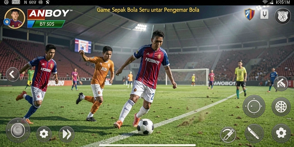 Tampilan seru gameplay ANOBOY dalam pertandingan sepak bola.