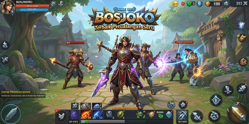 Screenshot utama BOSJOKO menunjukkan aksi pertempuran seru di dunia MMORPG.
