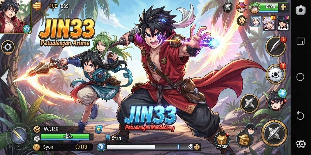 Screenshot gameplay JIN33 yang memukau dengan karakter anime.