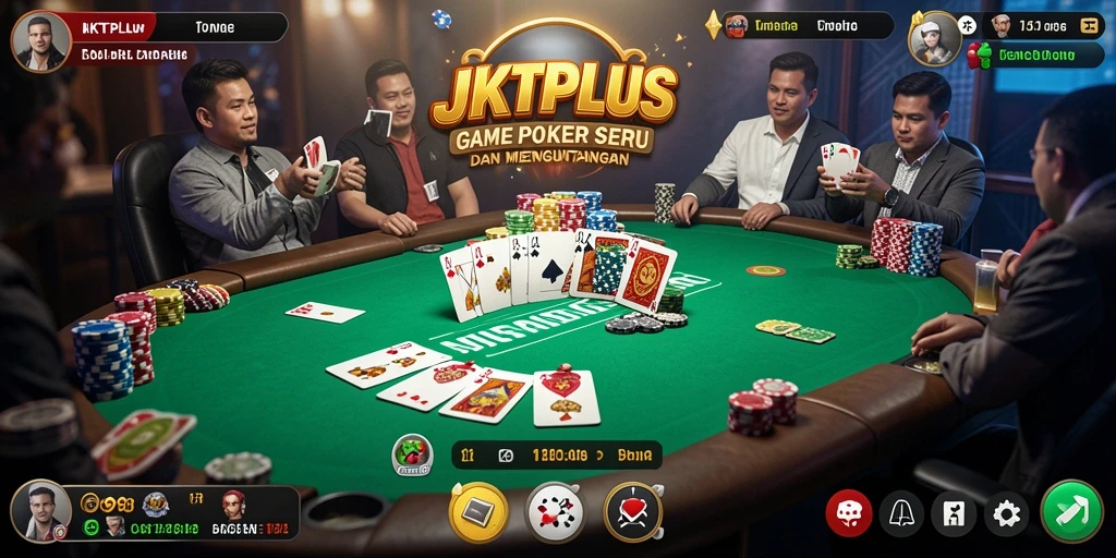 Screenshot JKTPLUS menampilkan gameplay Poker yang menegangkan dan seru.