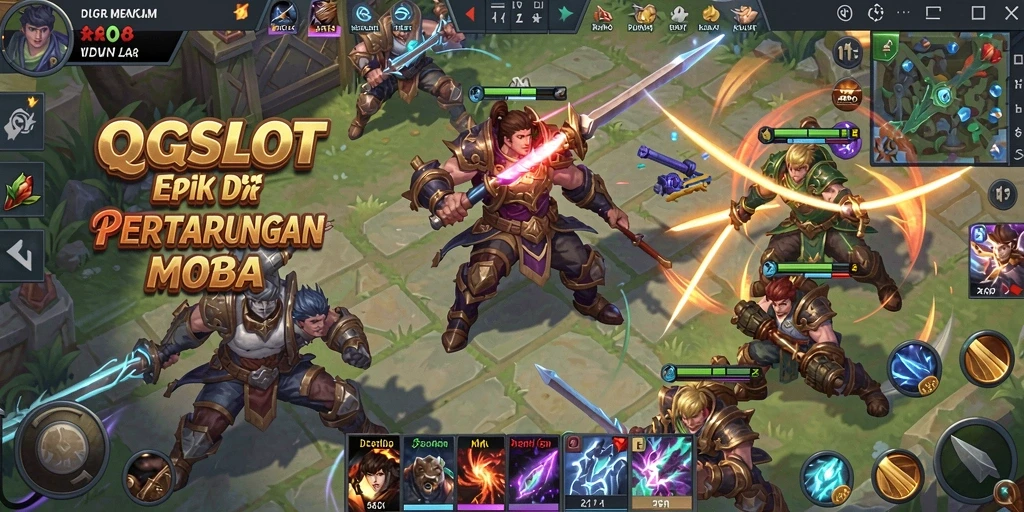 Tampilan aksi seru dalam gameplay MOBA QQSLOT.