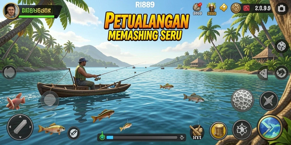 Tampilan gameplay RI889 yang menampilkan aksi memancing yang seru.